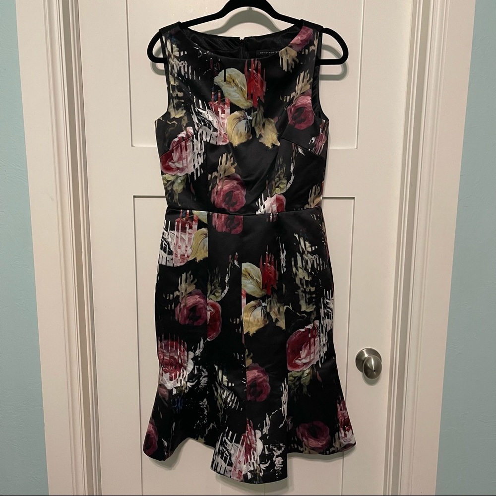 David Meister size 6 flounce hem floral print panel midi Cocktail Evening dress!